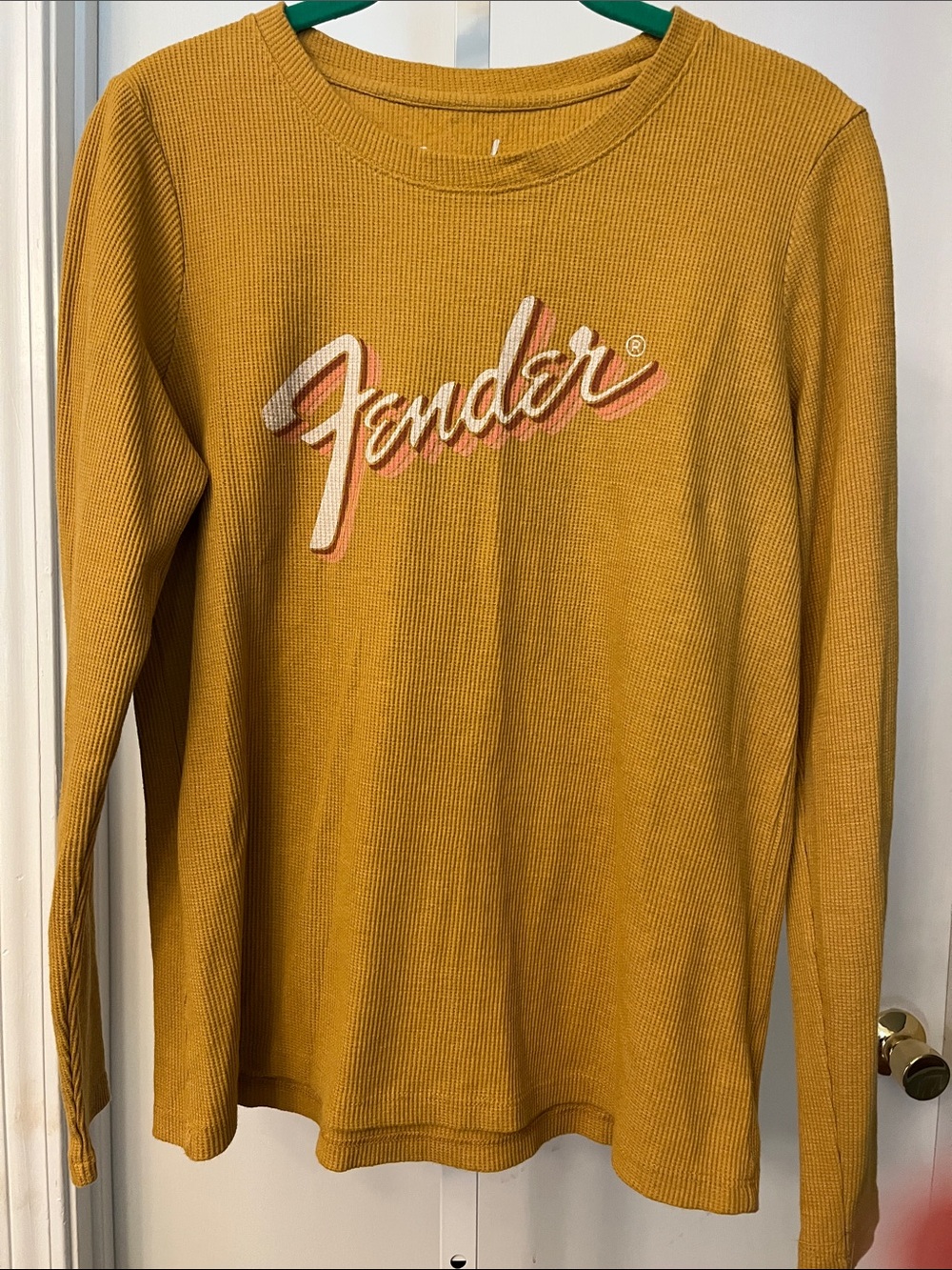 Fender Mustard Ribbed Crewneck with Script Logo - Golden Yellow